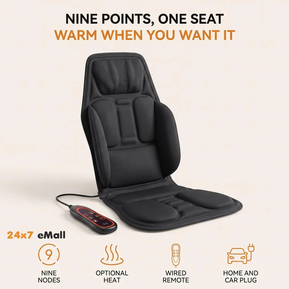 Full Body Massage Cushion With 9 Massage Modes For Home Car Office Relax Heating Vibration Back Massager Electric Body Pain Relief Seat Pad Massage Chair Cushion With Plug And Car Plug