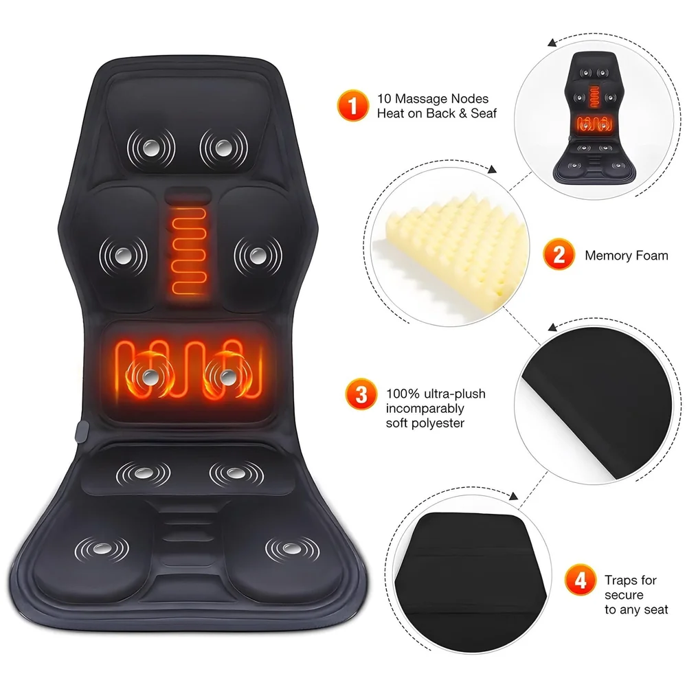 Full Body Massage Cushion With 9 Massage Modes For Home Car Office Relax Heating Vibration Back Massager Electric Body Pain Relief Seat Pad Massage Chair Cushion With Plug And Car Plug