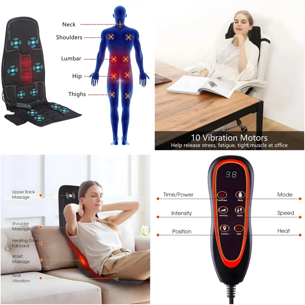 Full Body Massage Cushion With 9 Massage Modes For Home Car Office Relax Heating Vibration Back Massager Electric Body Pain Relief Seat Pad Massage Chair Cushion With Plug And Car Plug