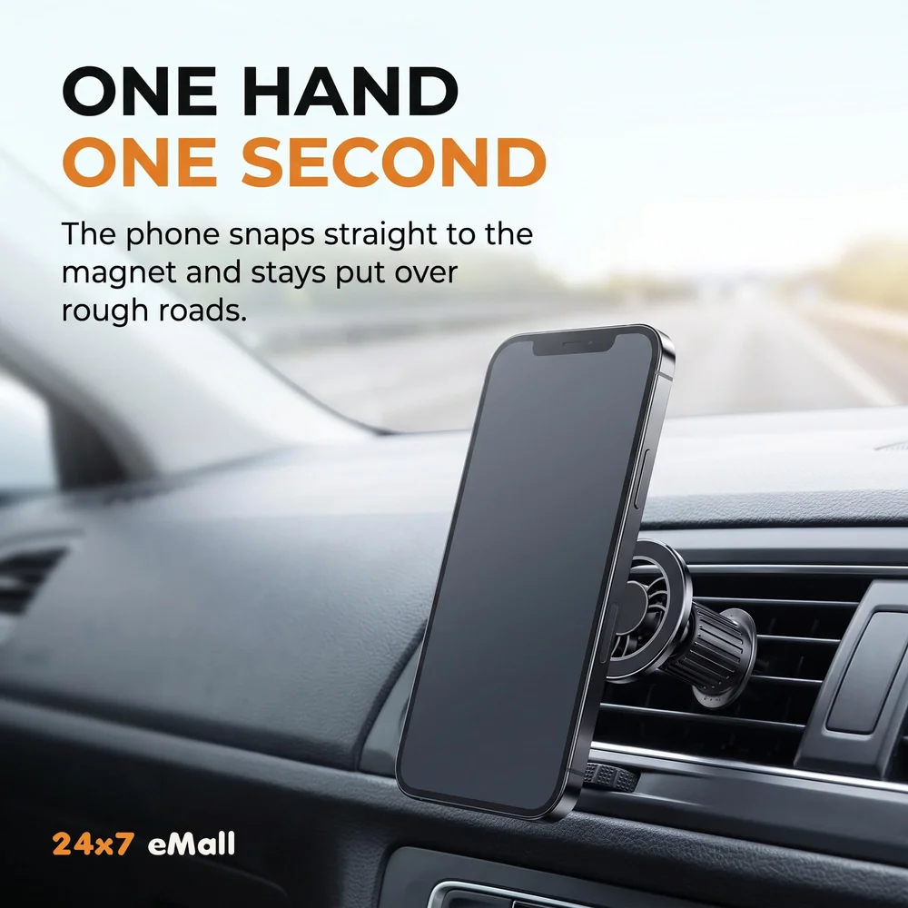 Magnetic Car Phone Mount Holder, Universal AC Vent Installation, 9cm x 6cm, with Strong Magnets and Metal Stickers, for All Mobile Phones