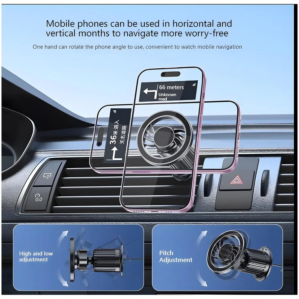 Magnetic Car Phone Mount Holder, Universal AC Vent Installation, 9cm x 6cm, with Strong Magnets and Metal Stickers, for All Mobile Phones