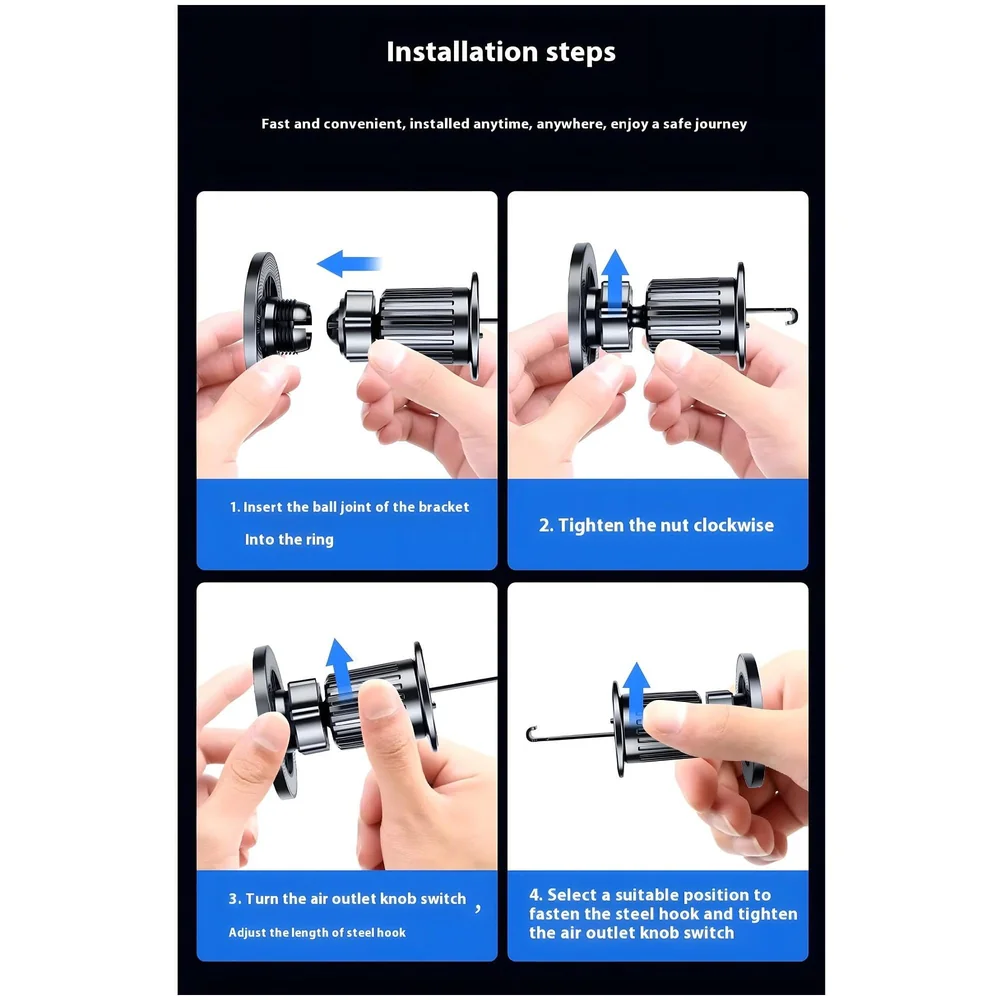Magnetic Car Phone Mount Holder, Universal AC Vent Installation, 9cm x 6cm, with Strong Magnets and Metal Stickers, for All Mobile Phones