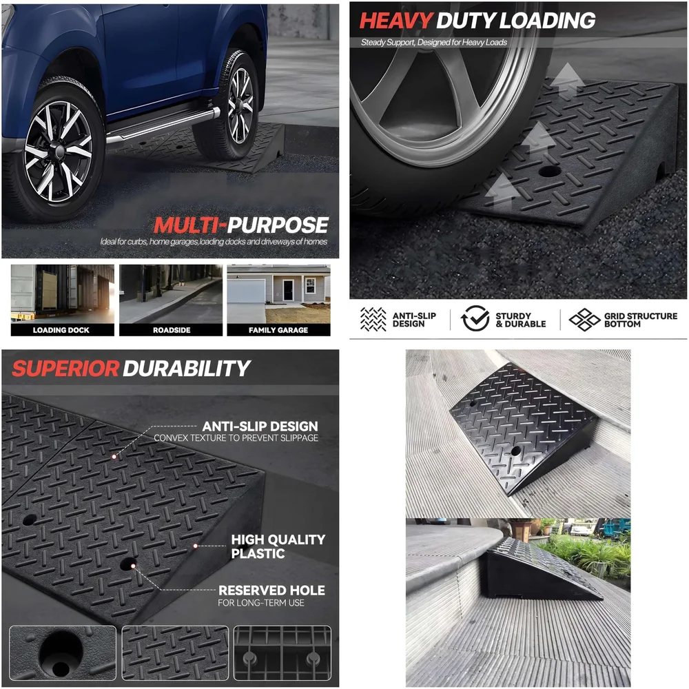Portable Heavy Duty Curb Ramp For Cars And Bikes Scooters Wheelchairs | Anti-Slip Textured Surface | Grid Base Driveway Garage Loading Dock | 500x320x110mm