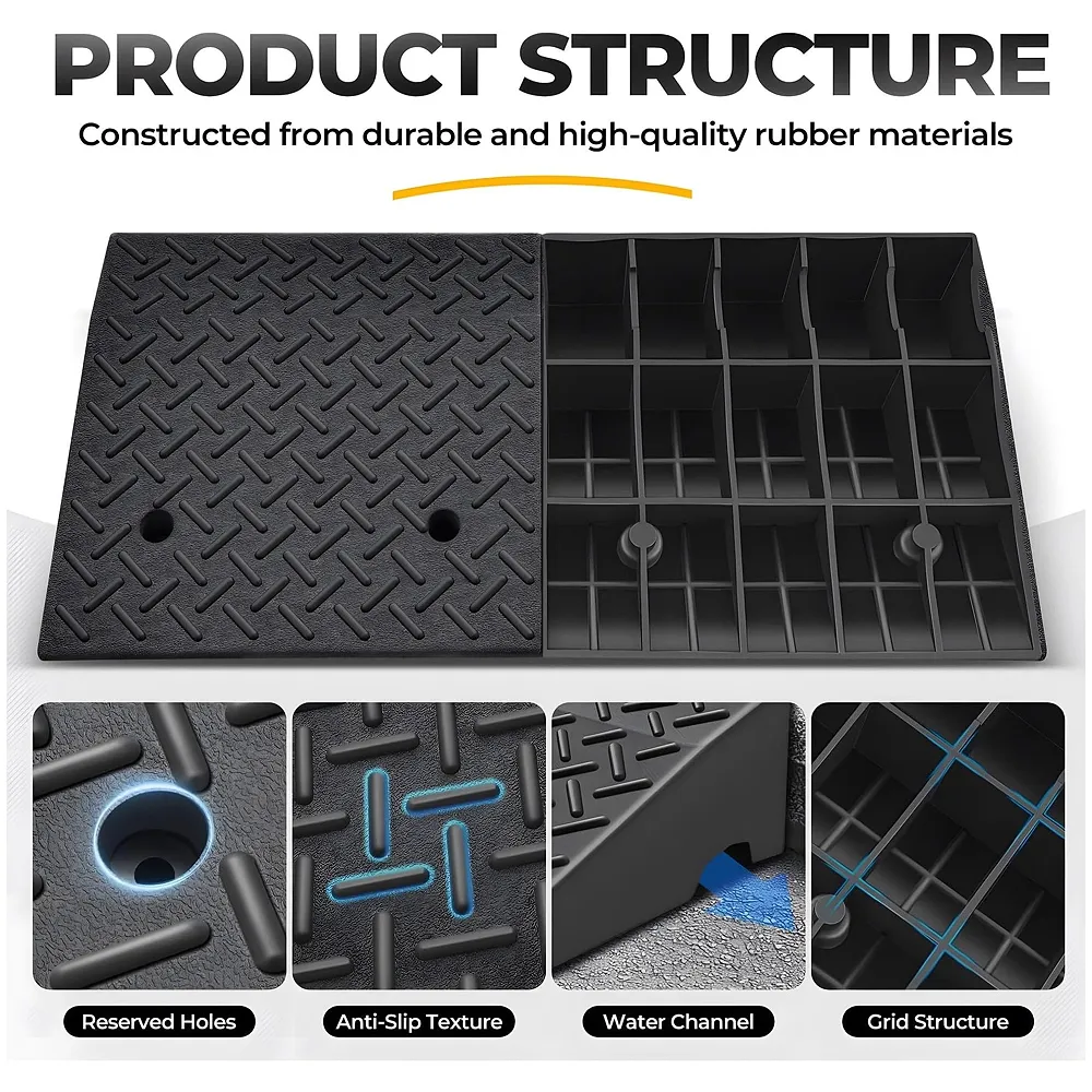 Portable Heavy Duty Curb Ramp for Cars and Bikes Scooters Wheelchairs | Anti-Slip Textured Surface | Grid Base Driveway Garage Loading Dock | 500x320x110mm Premium