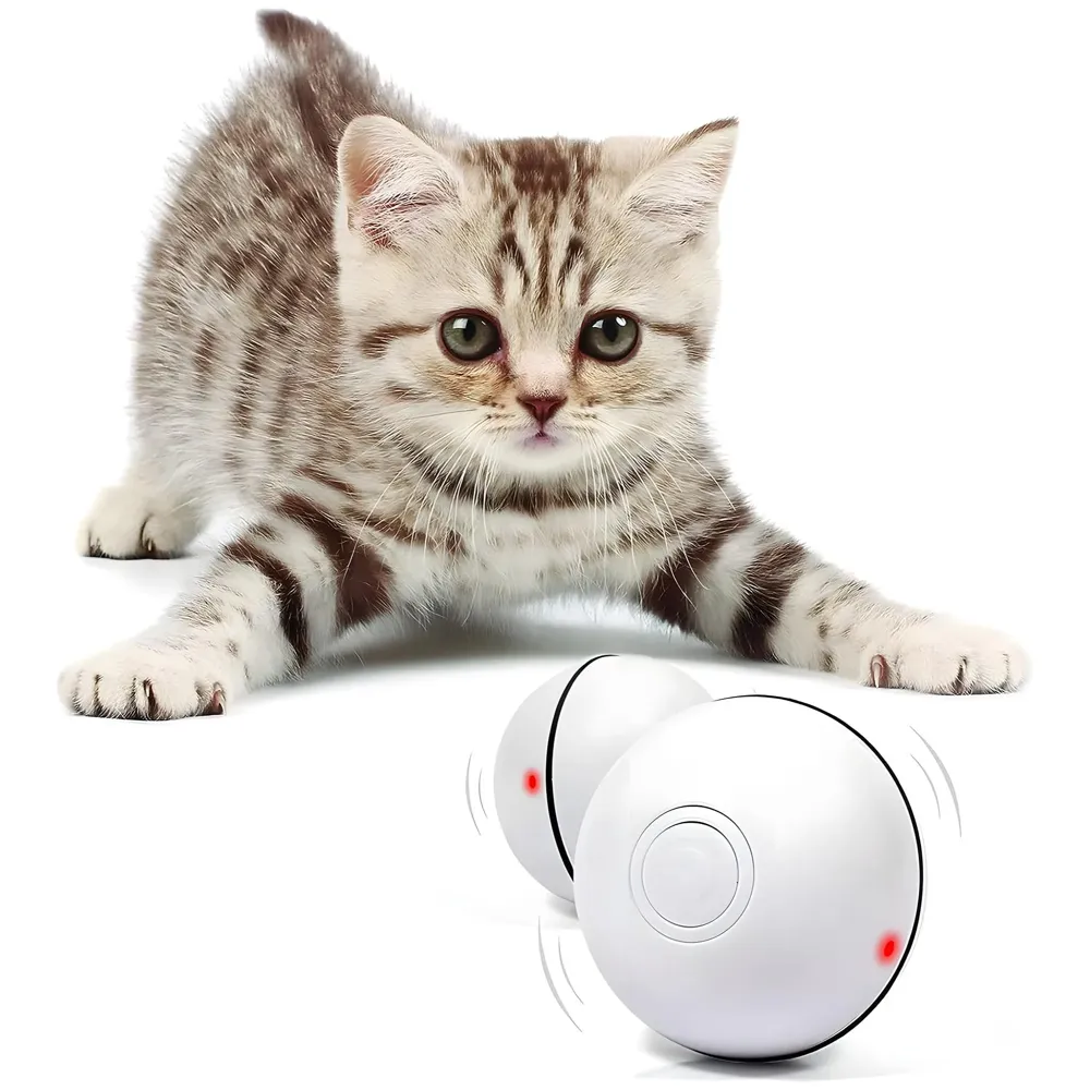 Smart Interactive Cat Ball Toy Self-Rotating Automatic Pet Ball for Cats and Dogs Exercise and Fun 2.5 in Diameter with LED Light and Long Working 3 Modes