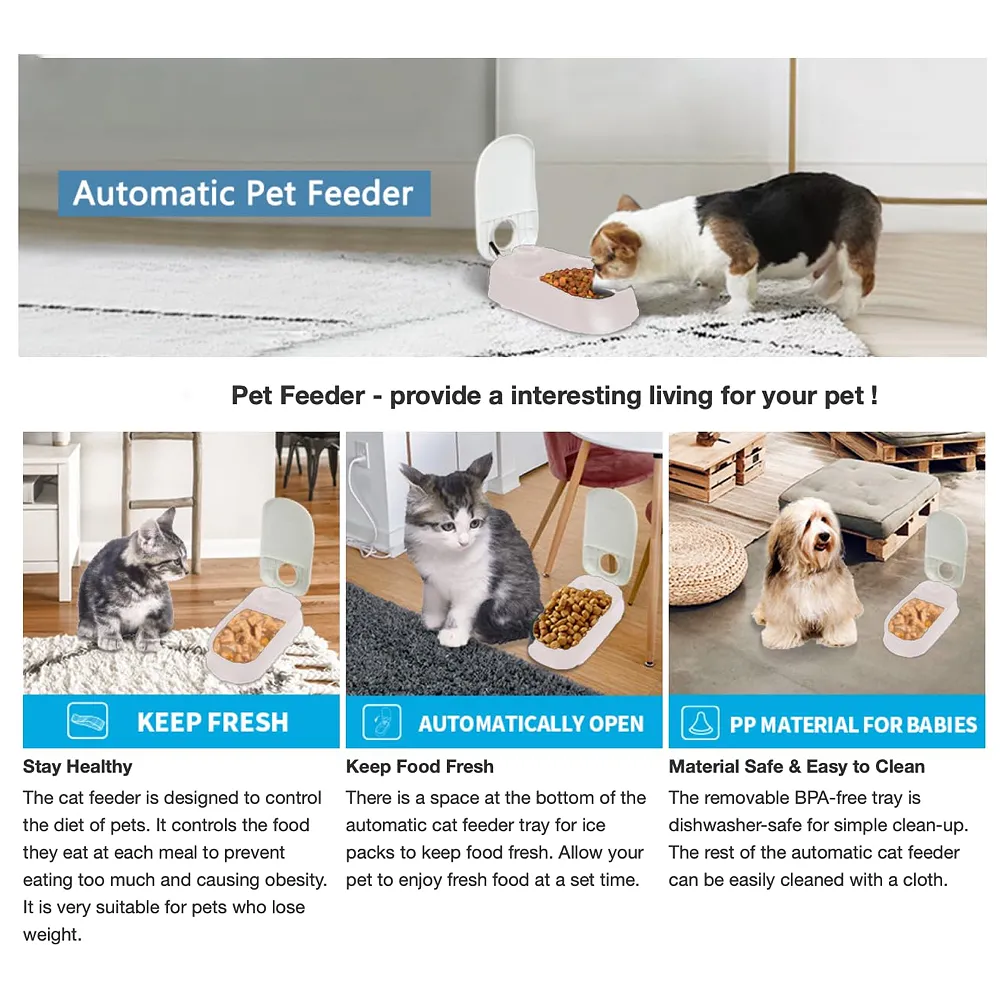 Automatic Pet Feeder for Cats and Dogs, 2 in 1 Upgraded Timed Dry Pet Food Feeder with Display, 48 Hours Retain Freshness for Semi Wet Food, Healthier Meal for All Home Pets. Premium