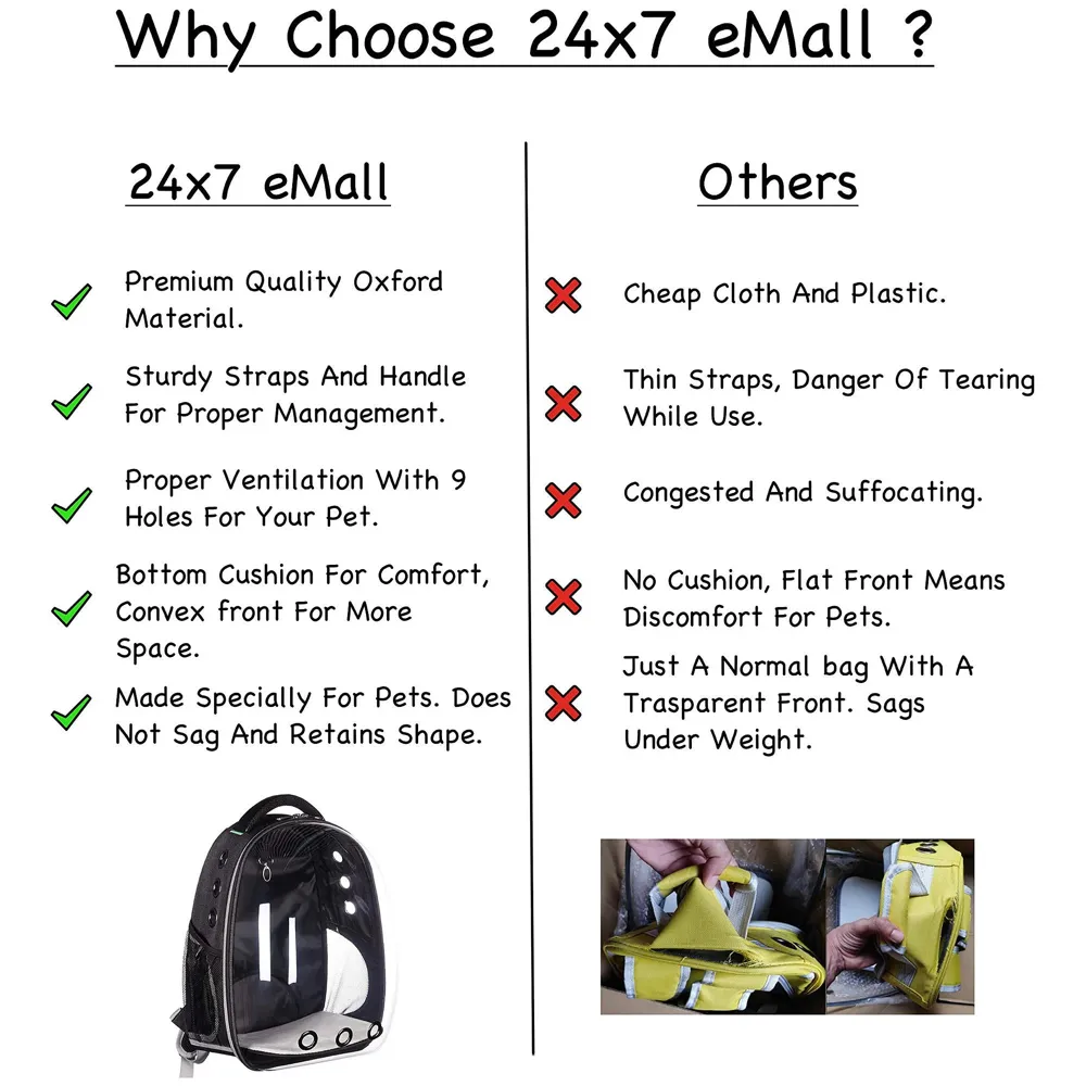 Creative Transparent Pet Backpack Carrier Breathable Capsule Traveller for Cats and Small Dogs. (Black)