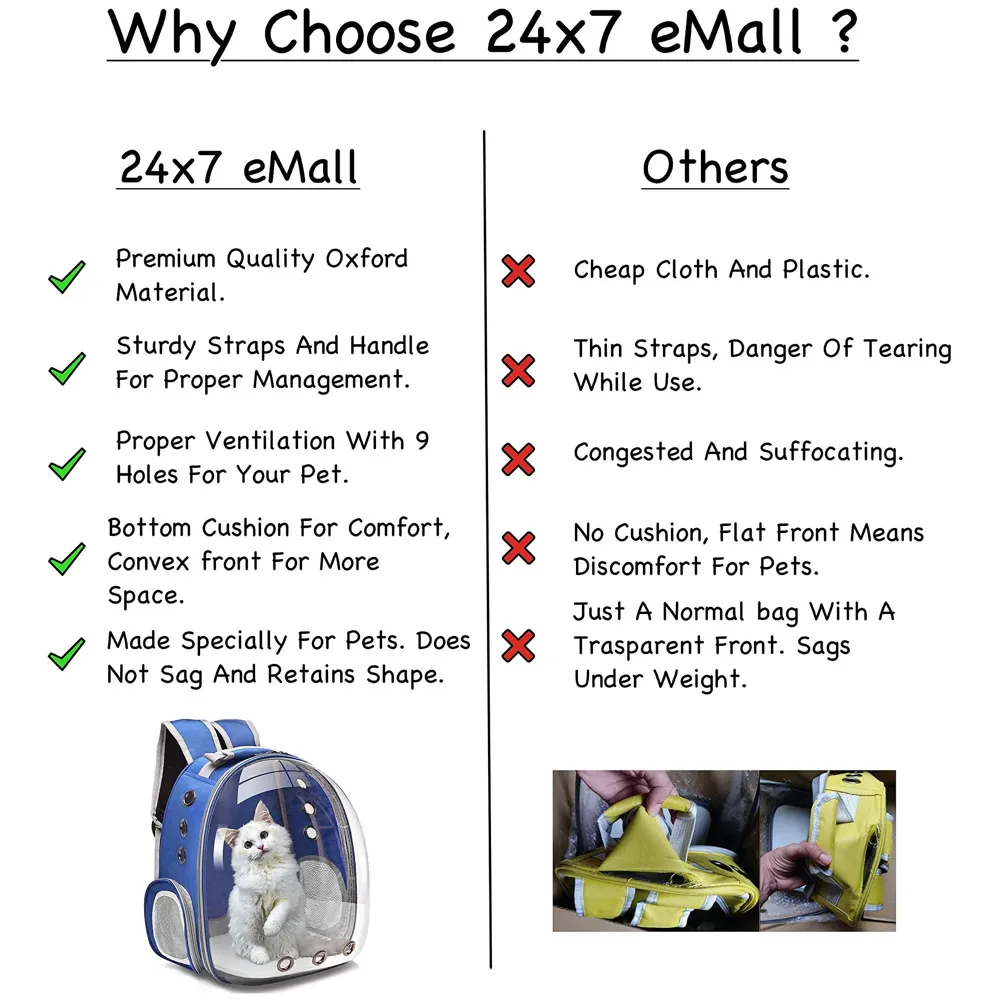 Creative Transparent Pet Backpack Carrier Breathable Capsule Traveller for Cats and Small Dogs. (Blue)