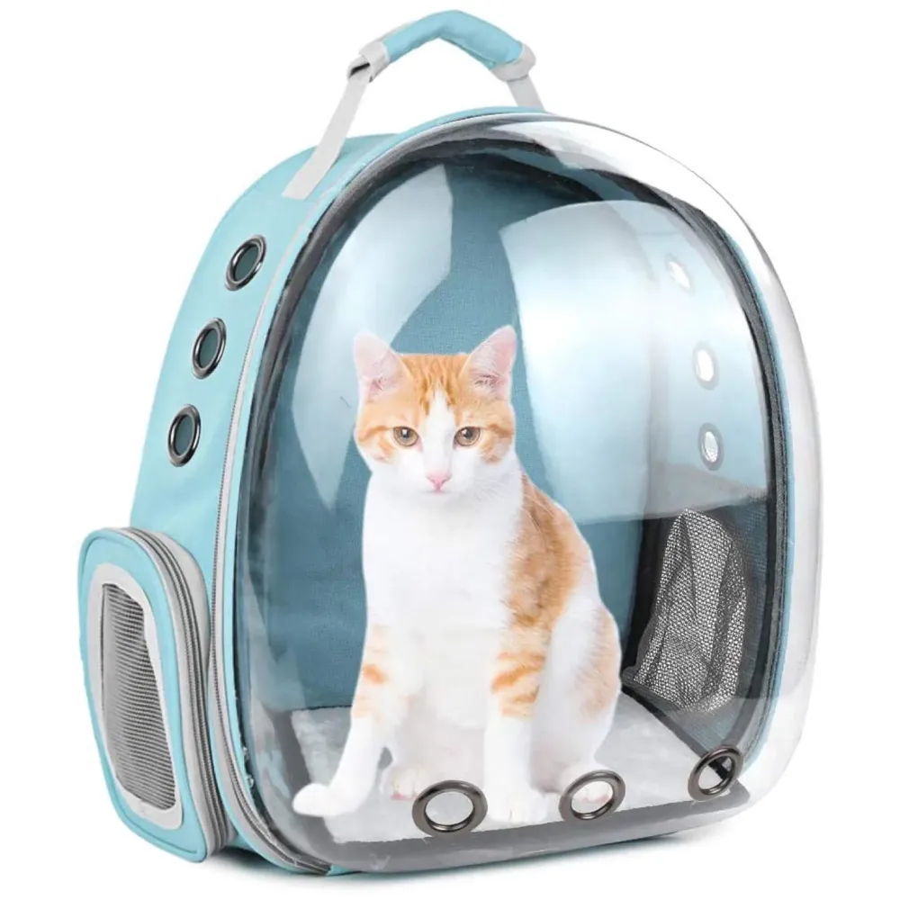 Creative Transparent Pet Backpack Carrier Breathable Capsule Traveller for Cats and Small Dogs. (Cyan)