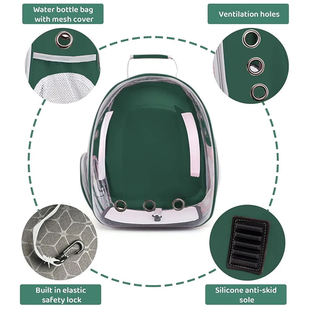 Transparent Pet Backpack Carrier Breathable Capsule Traveller for Cats and Small Dogs Green