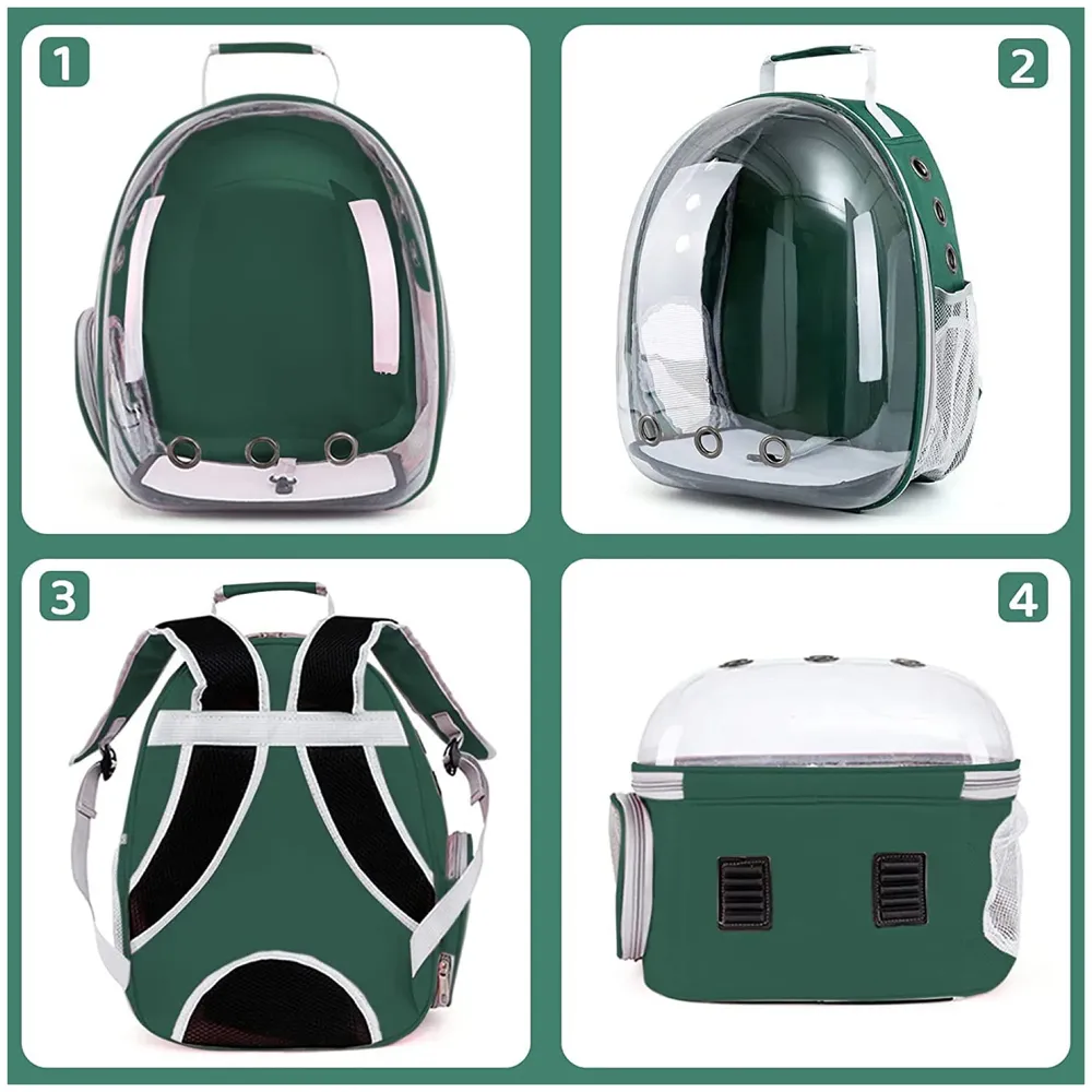 Transparent Pet Backpack Carrier Breathable Capsule Traveller for Cats and Small Dogs Green