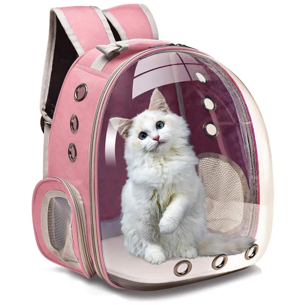 Transparent Pet Backpack Carrier Breathable Capsule Traveller for Cats and Small Dogs. Pink