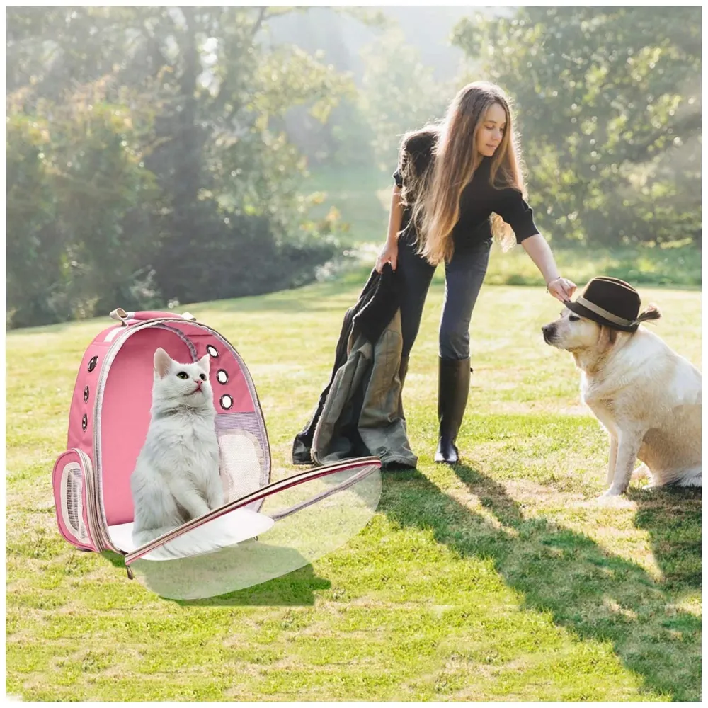 Transparent Pet Backpack Carrier Breathable Capsule Traveller for Cats and Small Dogs. Pink