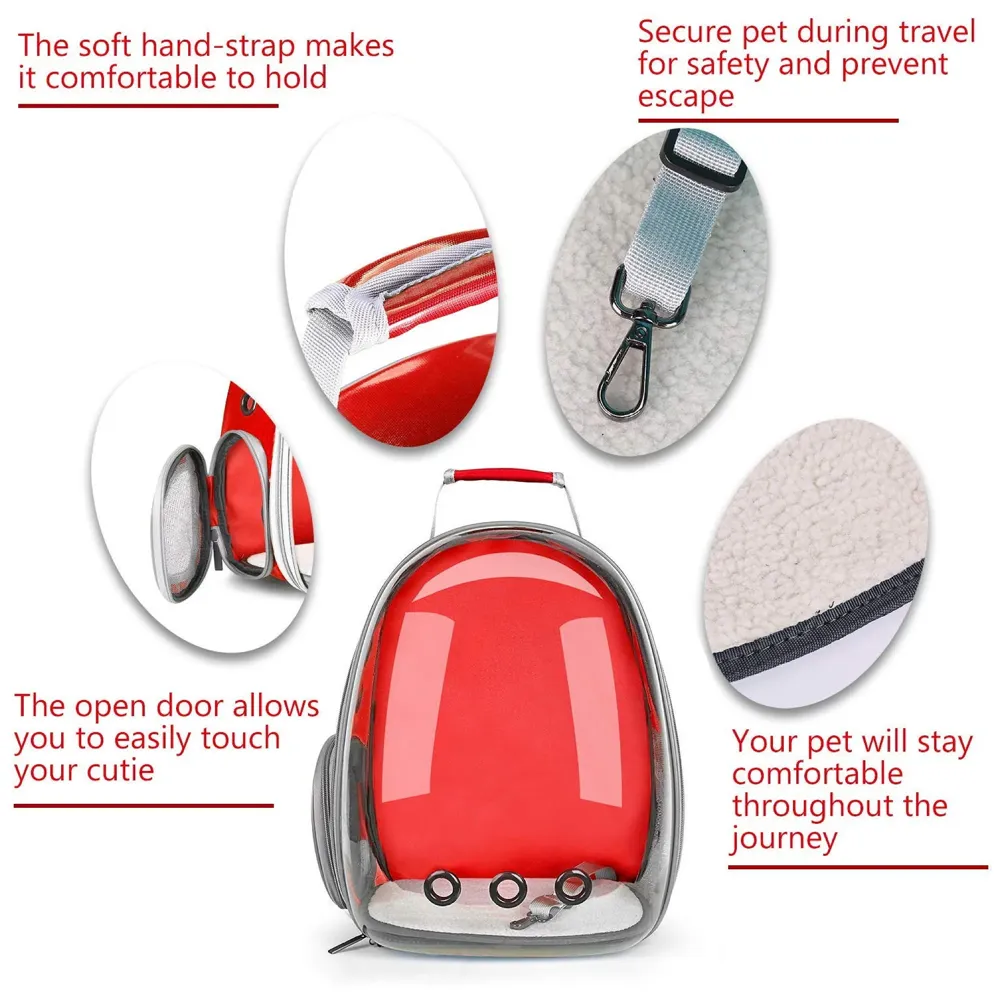 Creative Transparent Pet Backpack Carrier Breathable Capsule Traveller for Cats and Small Dogs. (Red)