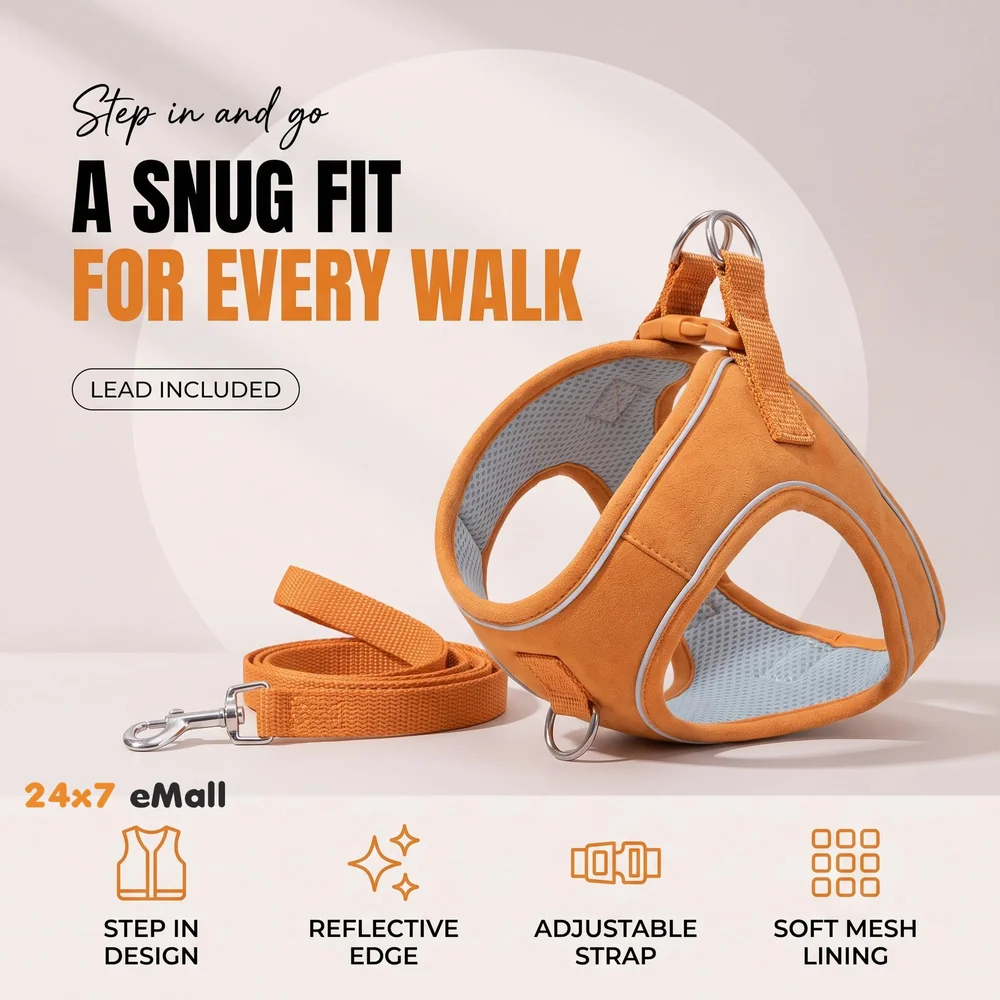 Cat Harness with Leash Adjustable Comfortable Faux Suede Vest Harness with reflectors cat Vest for Walking with Leash 150 cm Length (S, Orange Green)