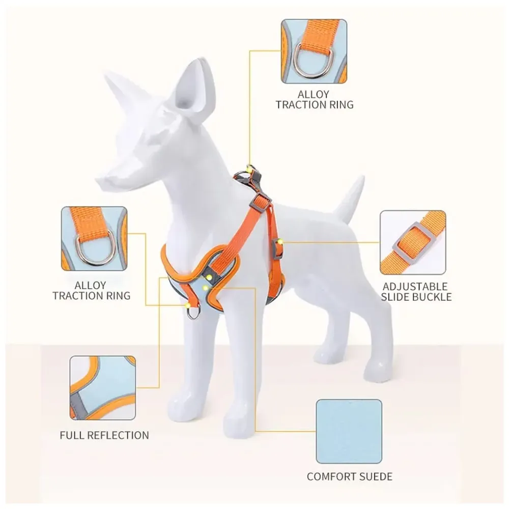 Cat Harness with Leash Adjustable Comfortable Faux Suede Vest Harness with reflectors cat Vest for Walking with Leash 150 cm Length (L, Orange Green)
