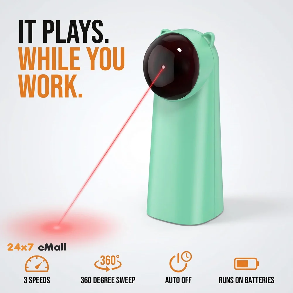 Automatic Cat Laser Toy, Interactive Laser Cat Toys Rotating Catch Training, Placing High, 5 Random Pattern, Automatic On Off and Silent, 3 Speed Modes