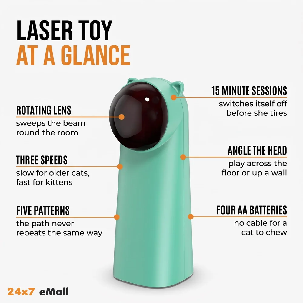Automatic Cat Laser Toy, Interactive Laser Cat Toys Rotating Catch Training, Placing High, 5 Random Pattern, Automatic On Off and Silent, 3 Speed Modes