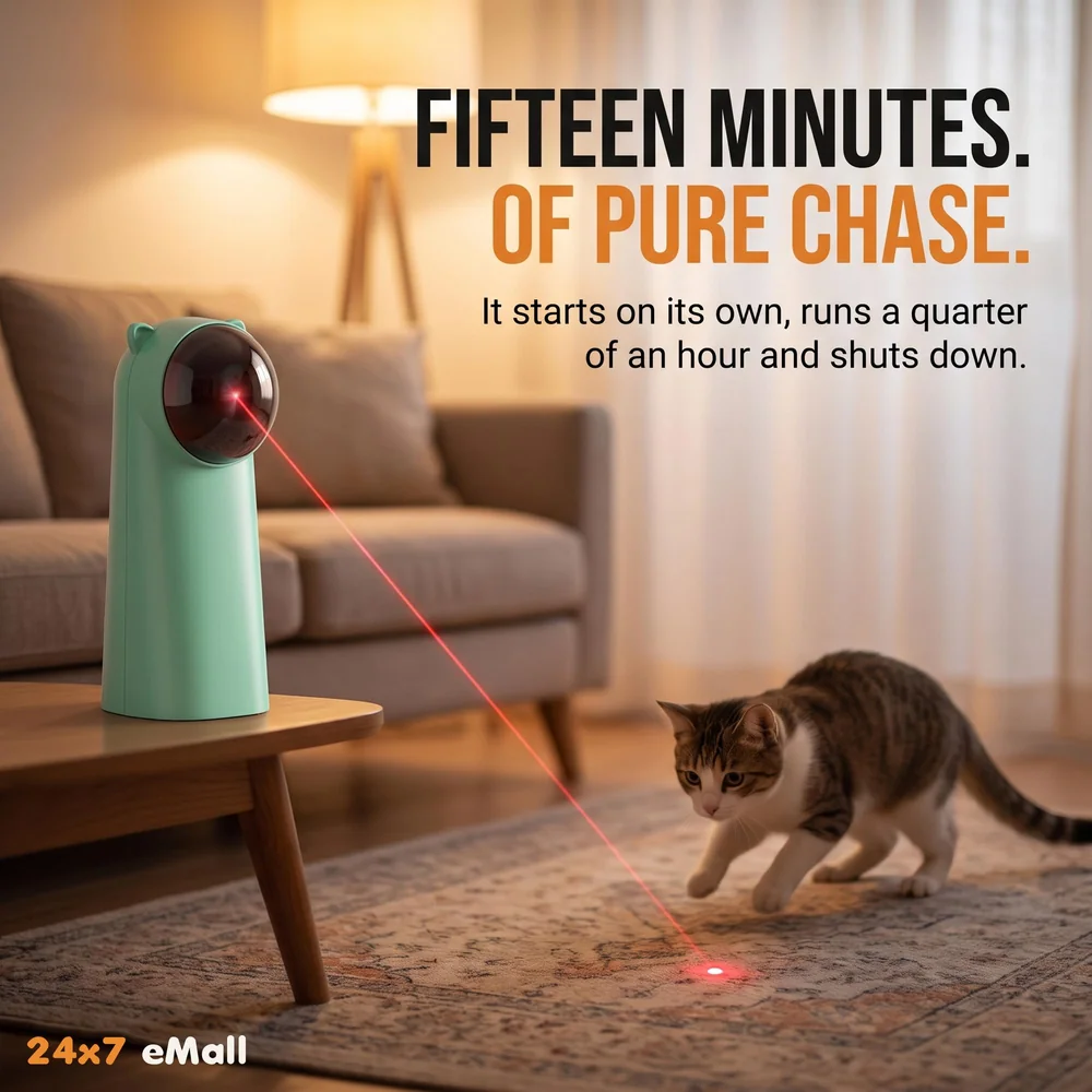 Automatic Cat Laser Toy, Interactive Laser Cat Toys Rotating Catch Training, Placing High, 5 Random Pattern, Automatic On Off and Silent, 3 Speed Modes