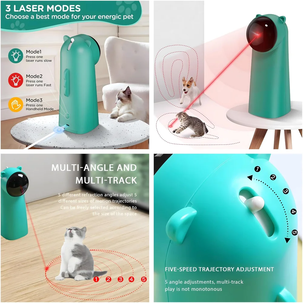 Automatic Cat Laser Toy, Interactive Laser Cat Toys Rotating Catch Training, Placing High, 5 Random Pattern, Automatic On Off and Silent, 3 Speed Modes