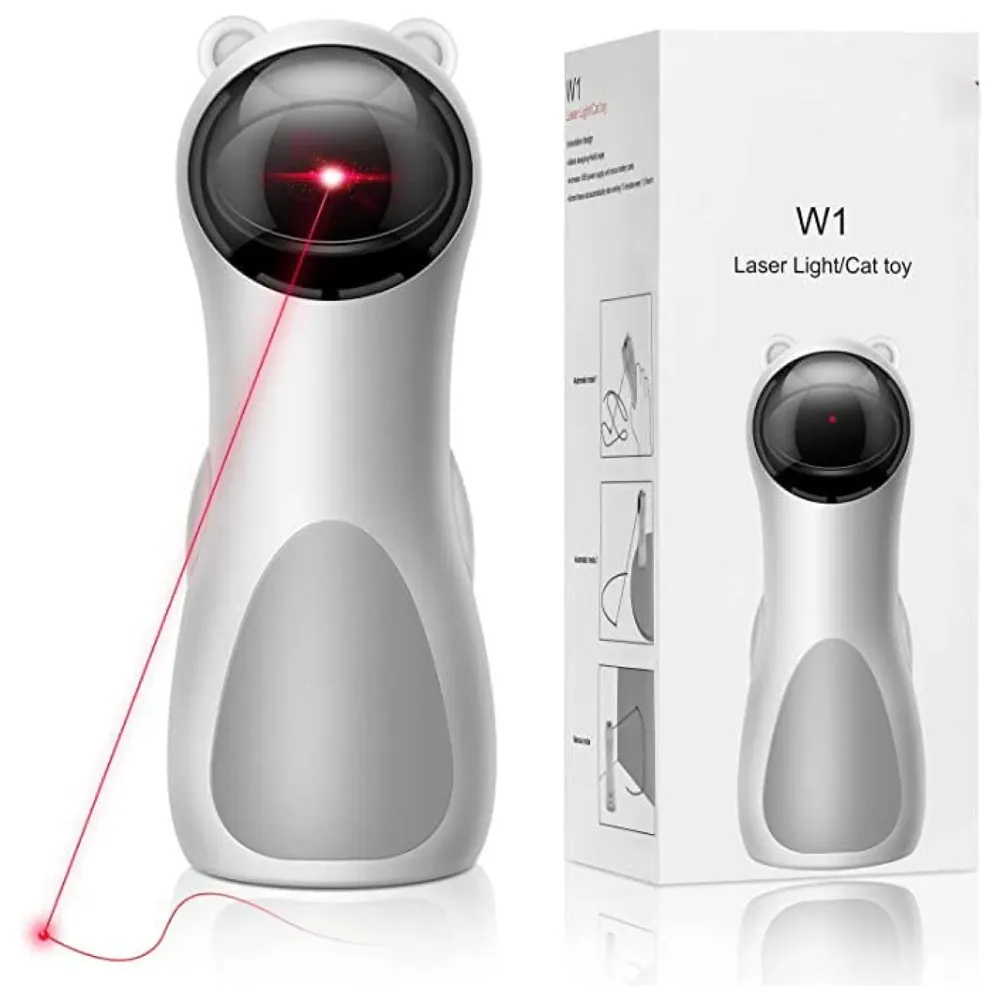 Automatic Cat Laser Toy, Interactive Laser Cat Toys Rotating Catch Training, Placing High, 5 Random Pattern, Automatic On Off and Silent, 3 Speed Modes - White, (auto Laser Toy w1)