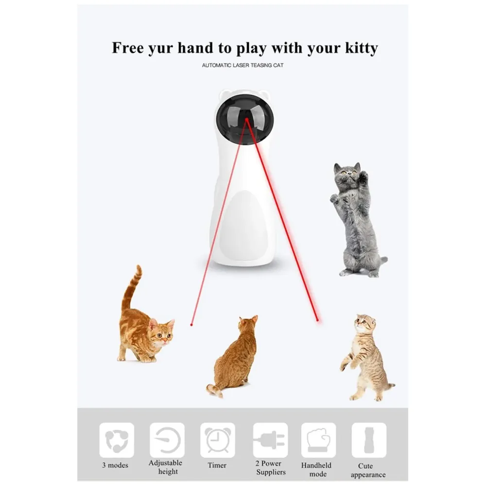 Automatic Cat Laser Toy, Interactive Laser Cat Toys Rotating Catch Training, Placing High, 5 Random Pattern, Automatic On Off and Silent, 3 Speed Modes - White, (auto Laser Toy w1)