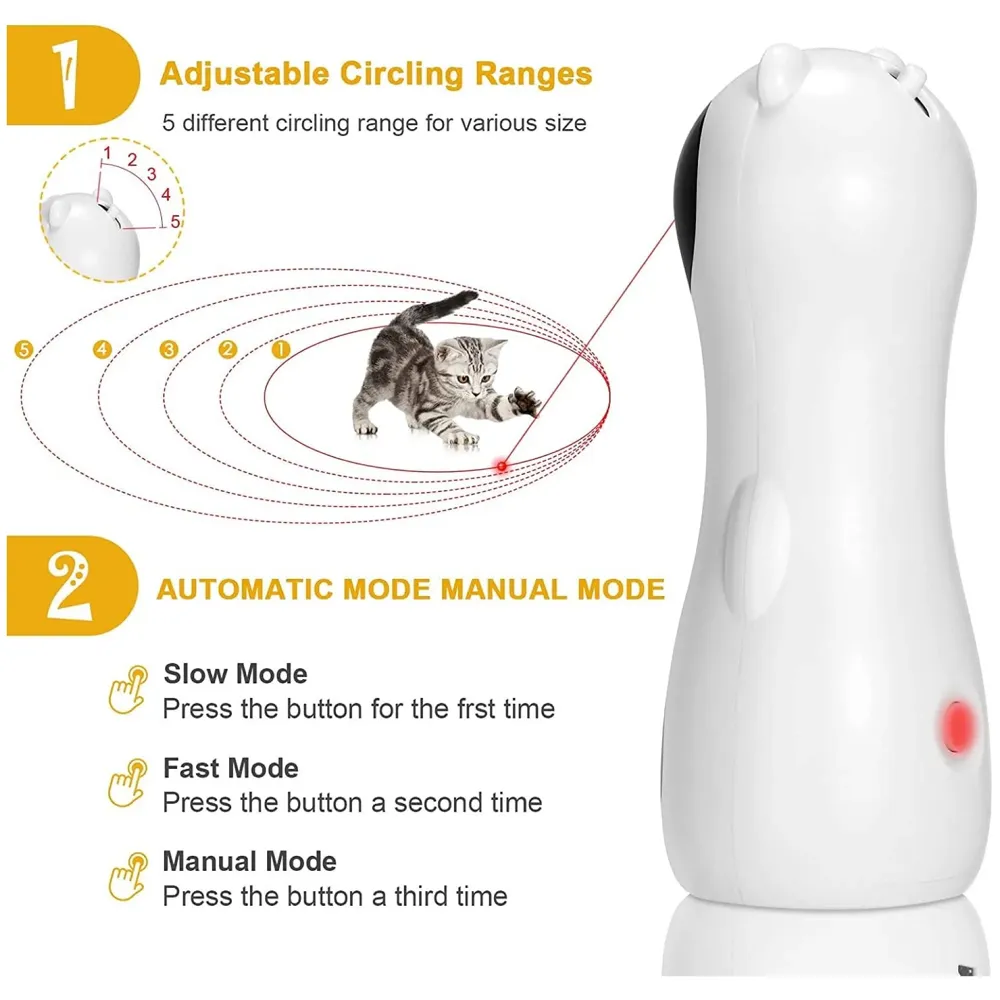 Automatic Cat Laser Toy, Interactive Laser Cat Toys Rotating Catch Training, Placing High, 5 Random Pattern, Automatic On Off and Silent, 3 Speed Modes - White, (auto Laser Toy w1)