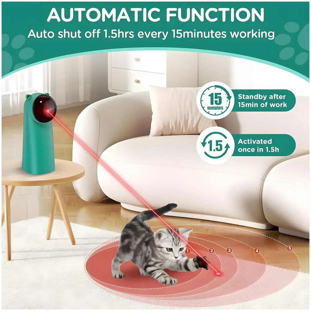 Automatic Pet Laser Toy, Interactive Laser Cat Toys Rotating Catch Training, Placing High, 5 Random Pattern, Automatic On Off and Silent, 3 Speed Modes for Cats and Dogs.
