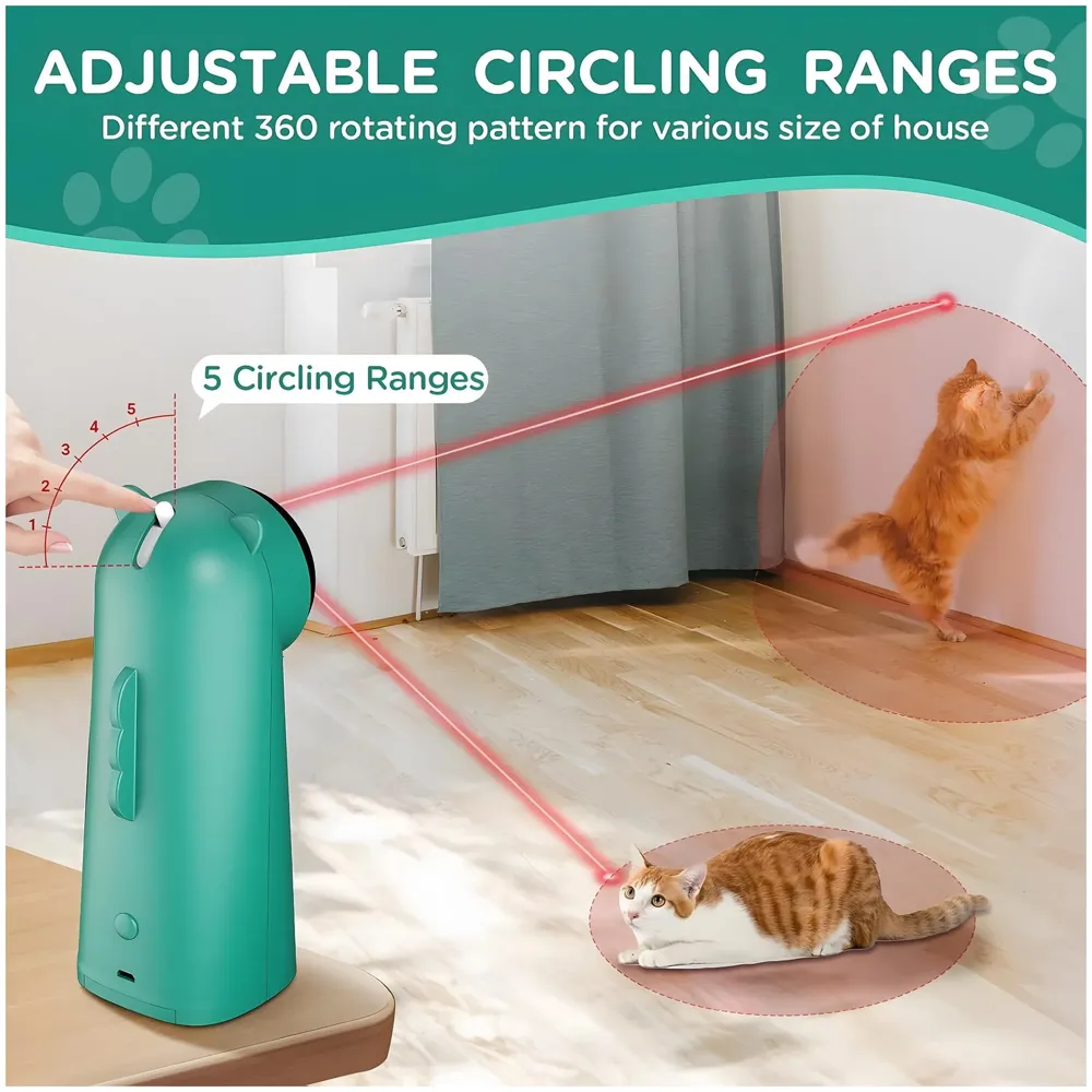 Automatic Pet Laser Toy, Interactive Laser Cat Toys Rotating Catch Training, Placing High, 5 Random Pattern, Automatic On Off and Silent, 3 Speed Modes for Cats and Dogs.