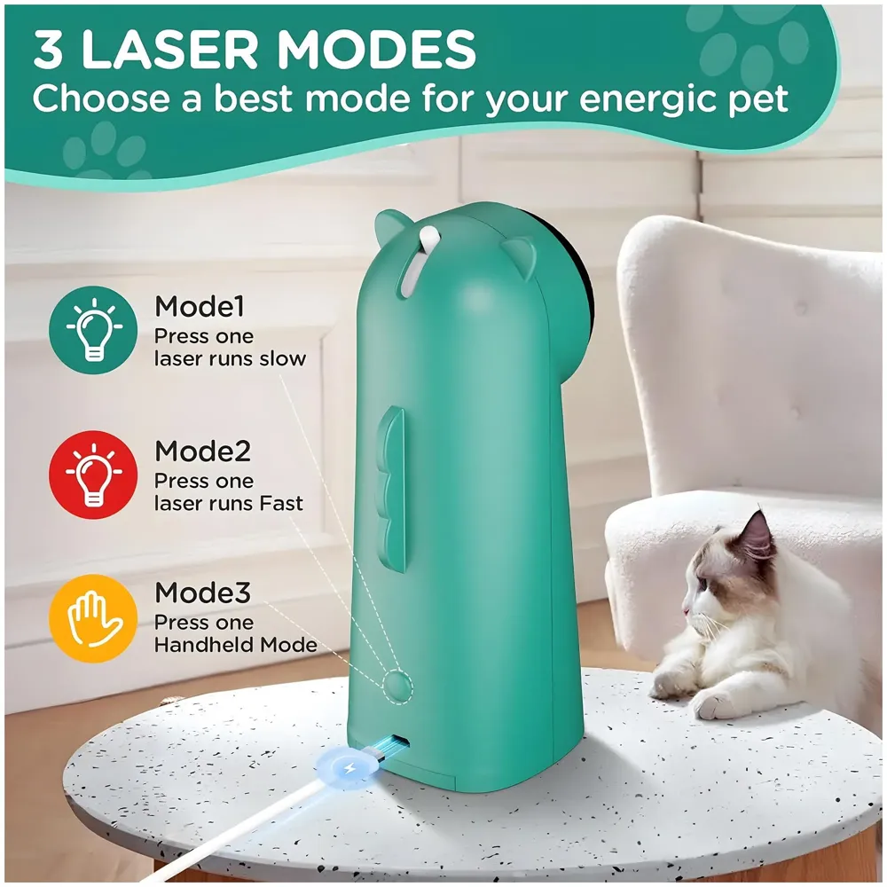 Automatic Pet Laser Toy, Interactive Laser Cat Toys Rotating Catch Training, Placing High, 5 Random Pattern, Automatic On Off and Silent, 3 Speed Modes for Cats and Dogs.