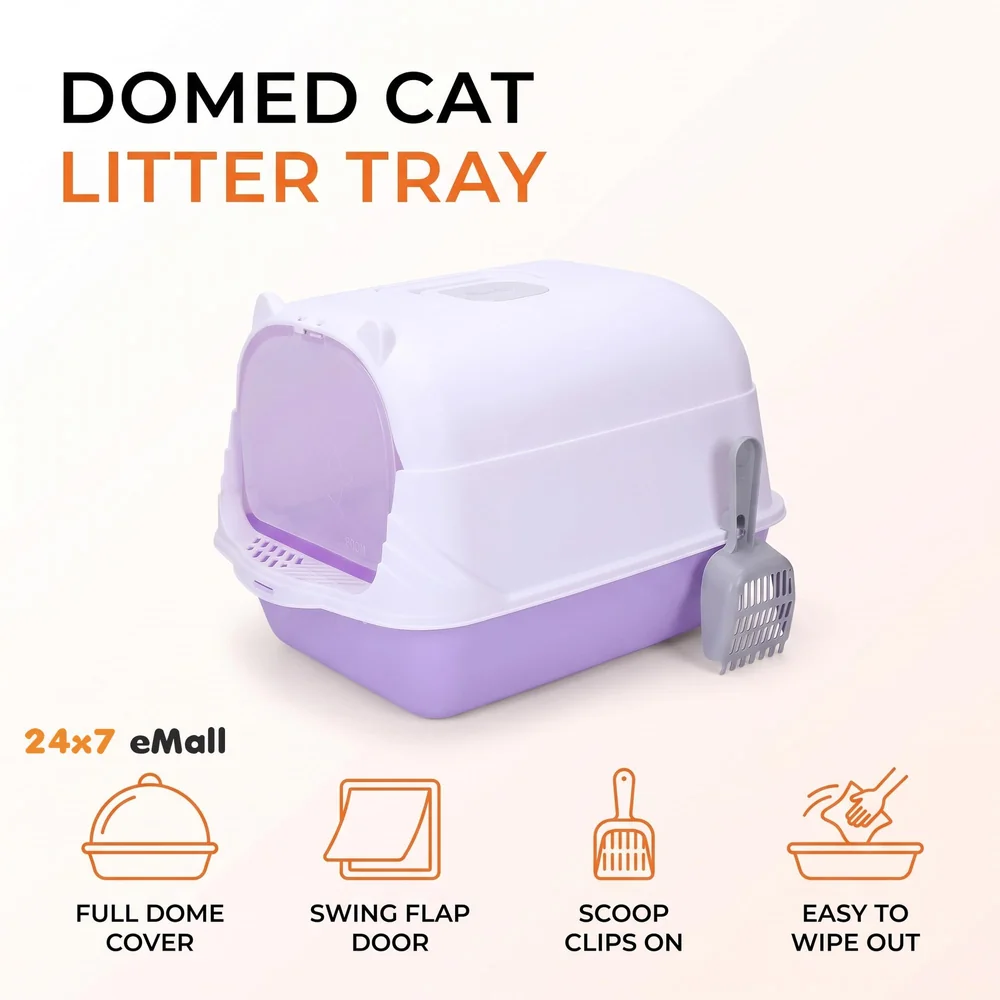 Purple Cat Litter Box Cat Litter Tray with Dome and Scoop with Foul Smell Absorber 18 x14 x14 Inch Blue (45x35x35Cm)