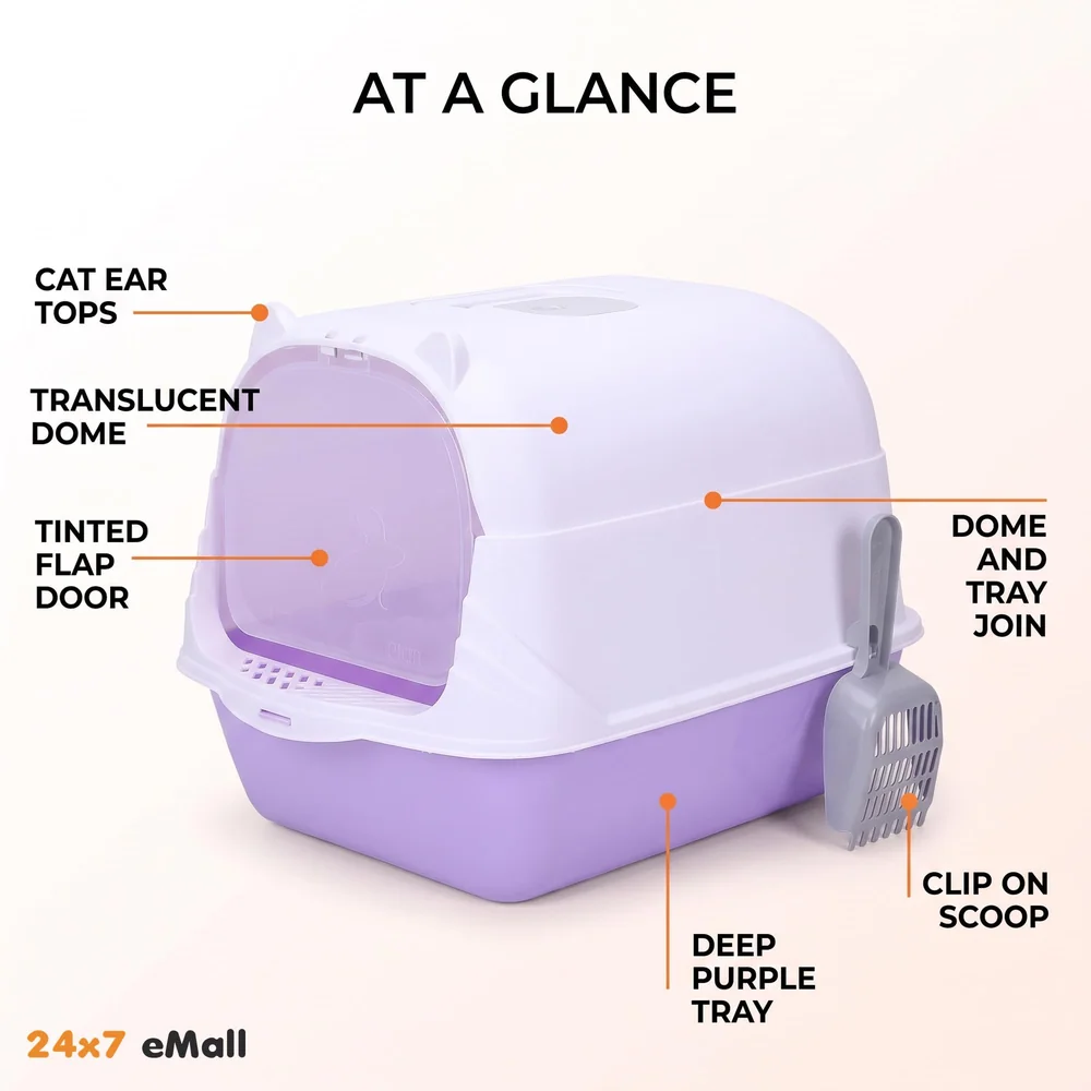Purple Cat Litter Box Cat Litter Tray with Dome and Scoop with Foul Smell Absorber 18 x14 x14 Inch Blue (45x35x35Cm)