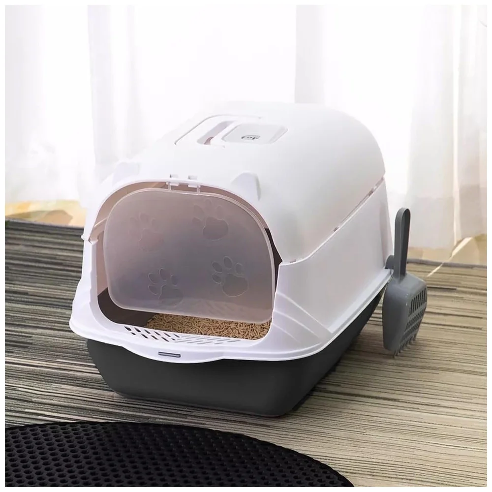 Purple Cat Litter Box Cat Litter Tray with Dome and Scoop with Foul Smell Absorber 18 x14 x14 Inch Blue (45x35x35Cm)