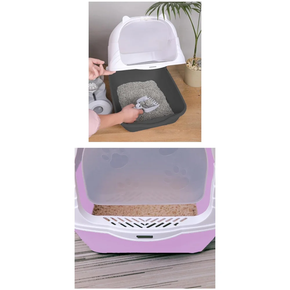 Purple Cat Litter Box Cat Litter Tray with Dome and Scoop with Foul Smell Absorber 18 x14 x14 Inch Blue (45x35x35Cm)