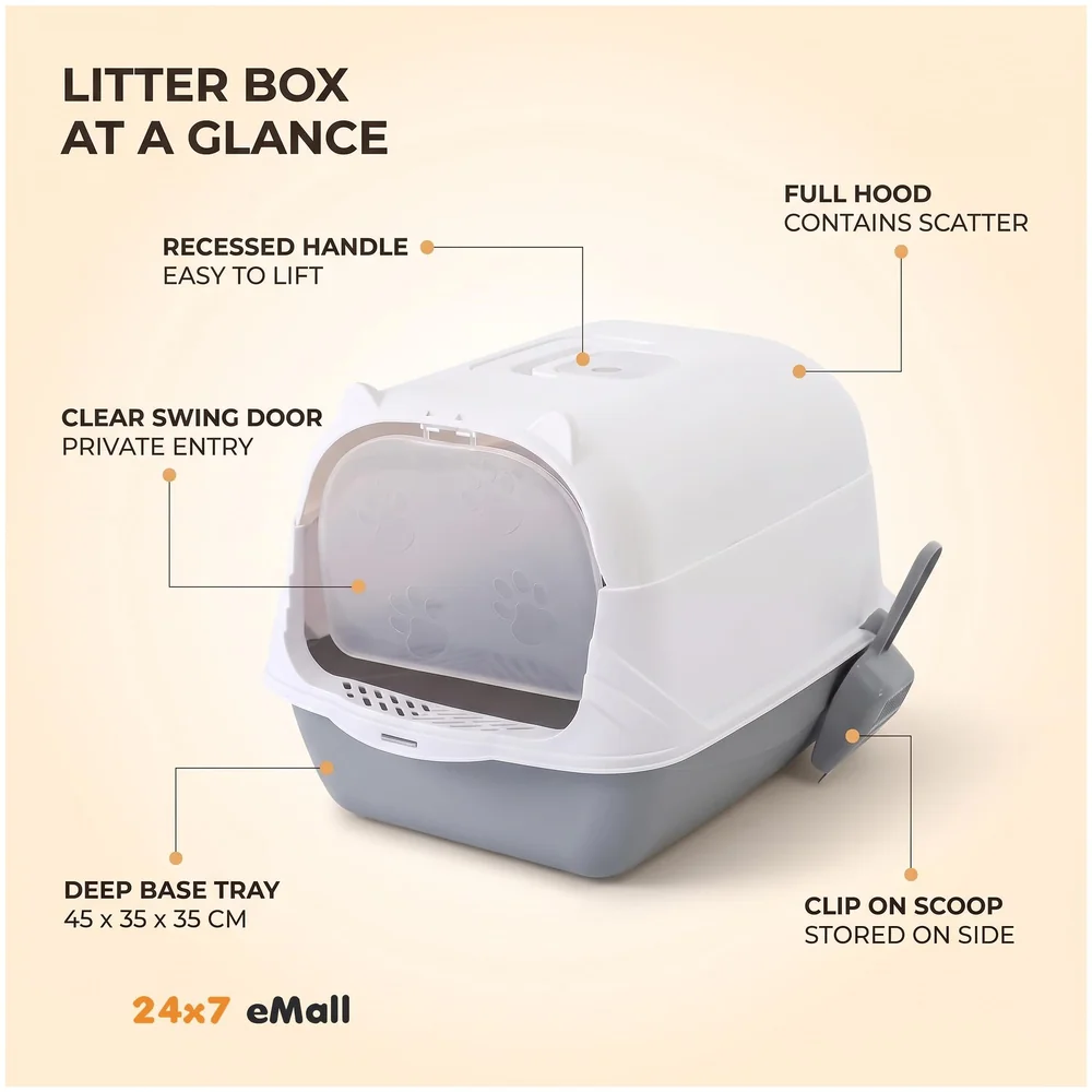 Cat Litter Box Tray with Dome Scoop Foul Smell Absorber 18 inch
