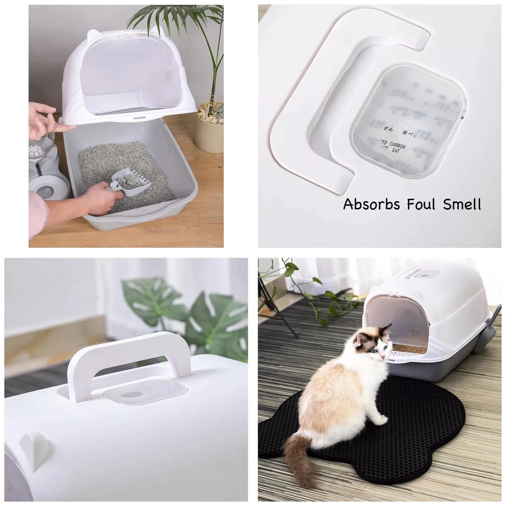 Cat Litter Box Tray with Dome Scoop Foul Smell Absorber 18 inch