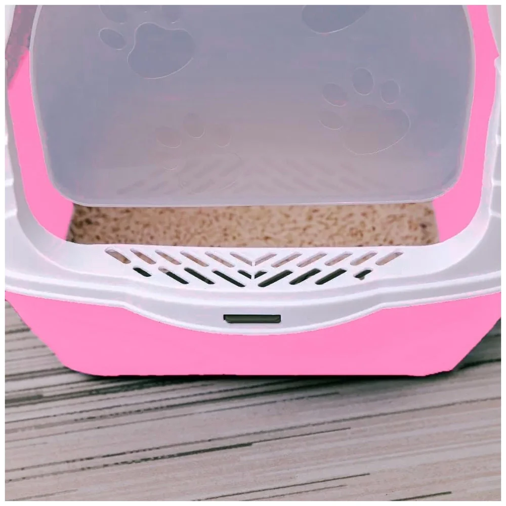 Pink Cat Litter Box Cat Litter Tray with Dome and Scoop with Foul Smell Absorber 18 x14 x14 Inch (45x35x35Cm)