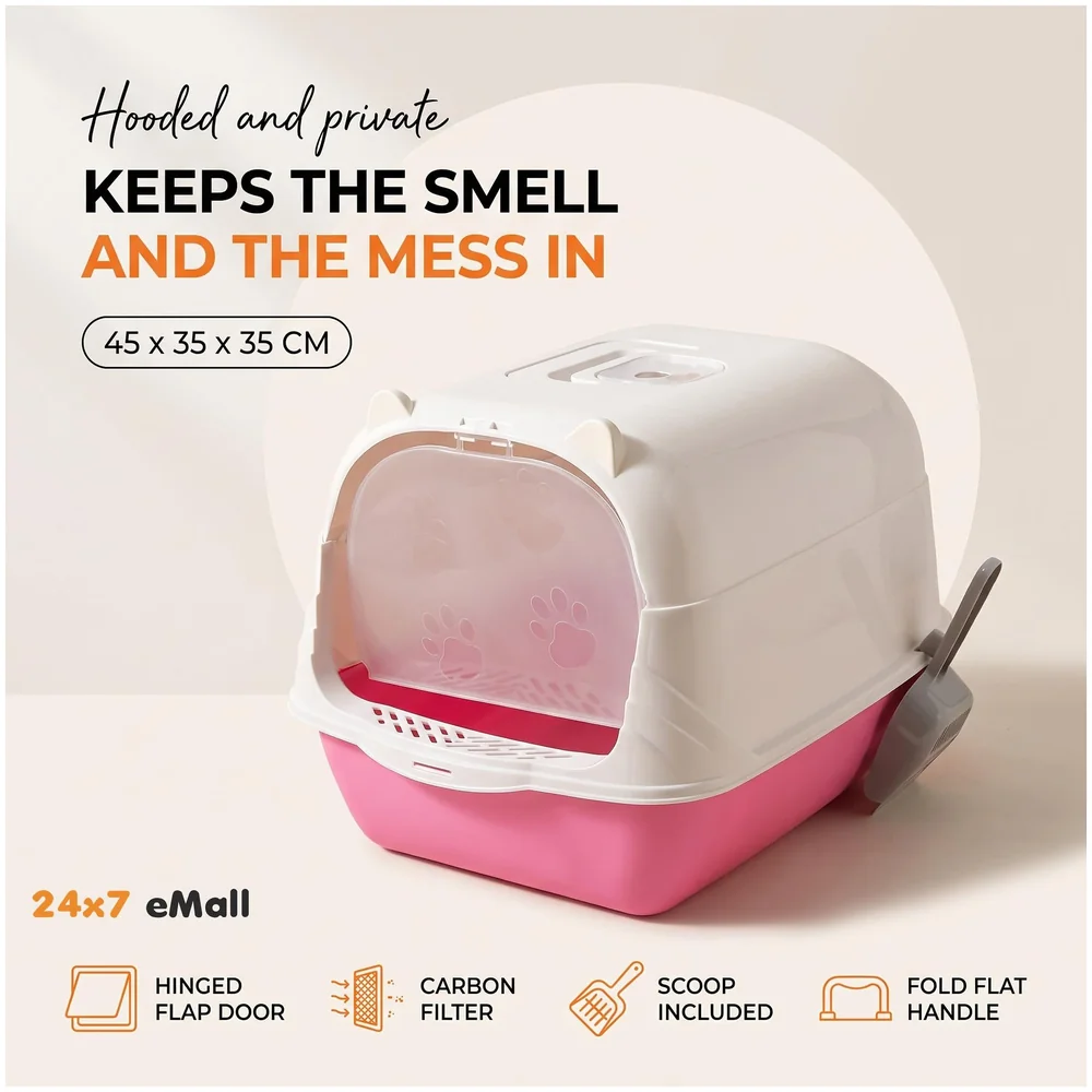 Pink Cat Litter Box Tray Dome Scoop Foul Smell Absorber 18 inch