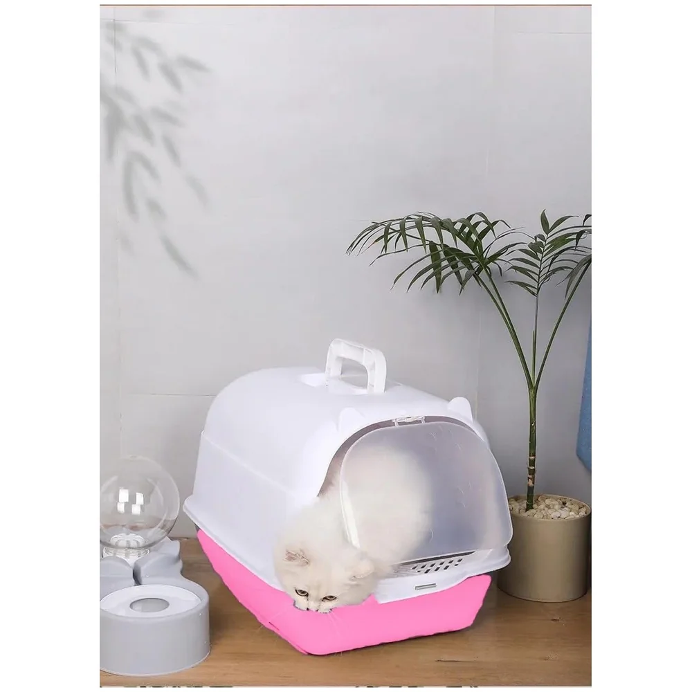 Pink Cat Litter Box Tray Dome Scoop Foul Smell Absorber 18 inch