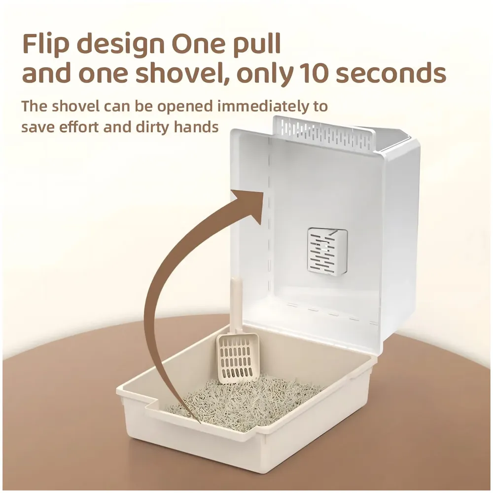 Cat Litter Box House Fully Openable Design with Cleaning Sccop Shovel and Dome Enclosure 47 cm x 38 cm