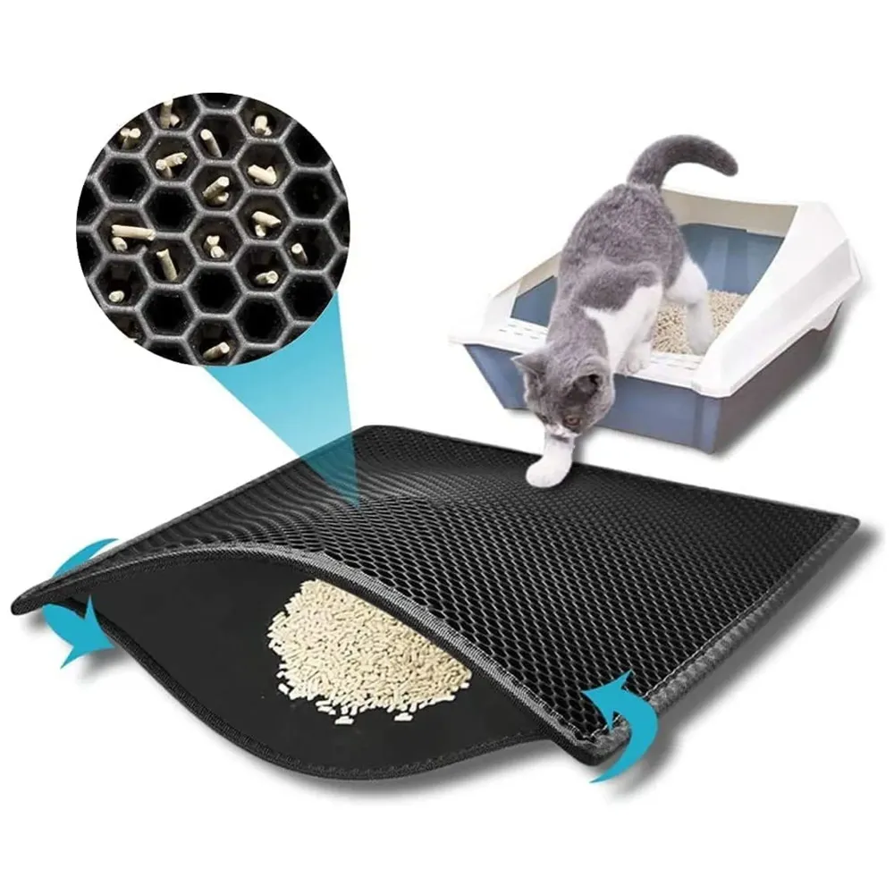 Large Cat Litter Mat 24 x 18 Inch, Litter Box Mat, Honeycomb Double Layer Trapping cat litter tray, Waterproof Kitty Litter Mat, Easy Clean Scatter Control