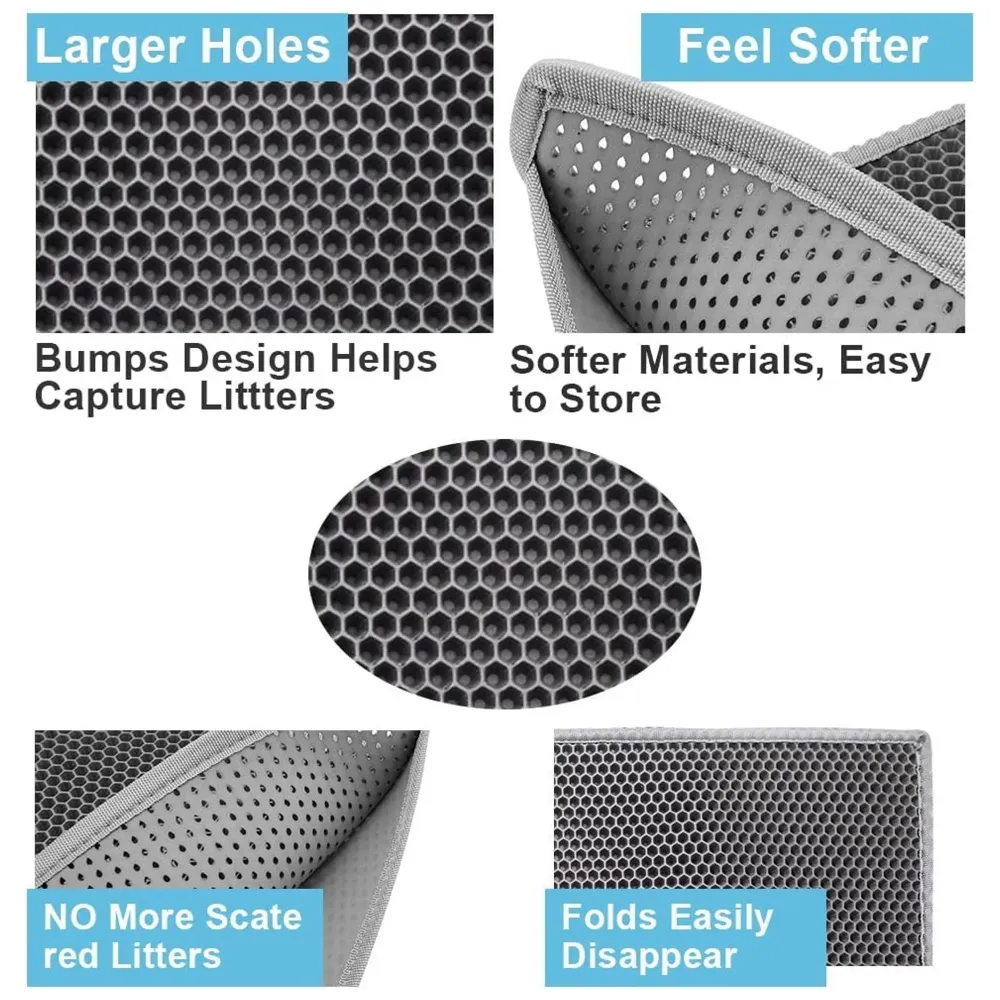 Large Cat Litter Mat 24 x 18 Inch, Litter Box Mat, Honeycomb Double Layer Trapping cat litter tray, Waterproof Kitty Litter Mat, Easy Clean Scatter Control