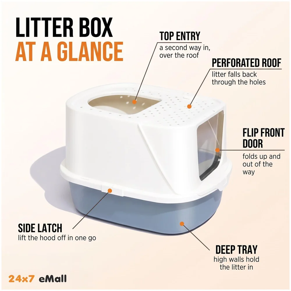 Large Cat Litter Box Flip Open Folding Front Top Entry with Scoop