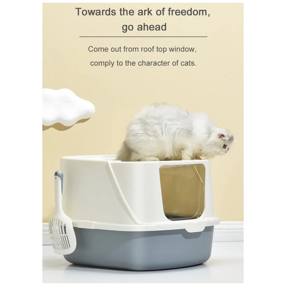 Large Cat Litter Box Flip Open Folding Front Top Entry with Scoop