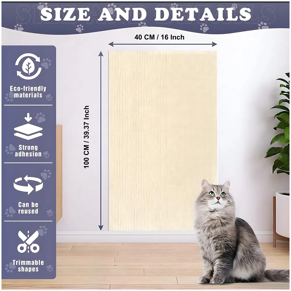 Cat Scratcher Sofa Protector Self Adhesive Mat 40x100 cm Khaki