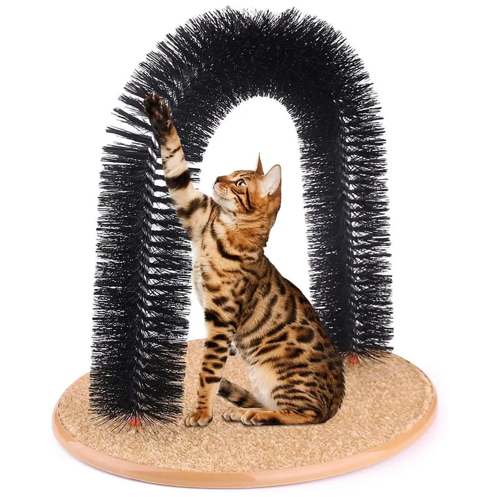 Cat Arch Self Groomer Massager Groom Toy Dog Brushes Pet Puppy Cat Scratcher Toys Fur Grooming Cat Toy Brush Controls Shedding with Scratch Pad and Catnip Interactive Kitten Toys 12 Inches