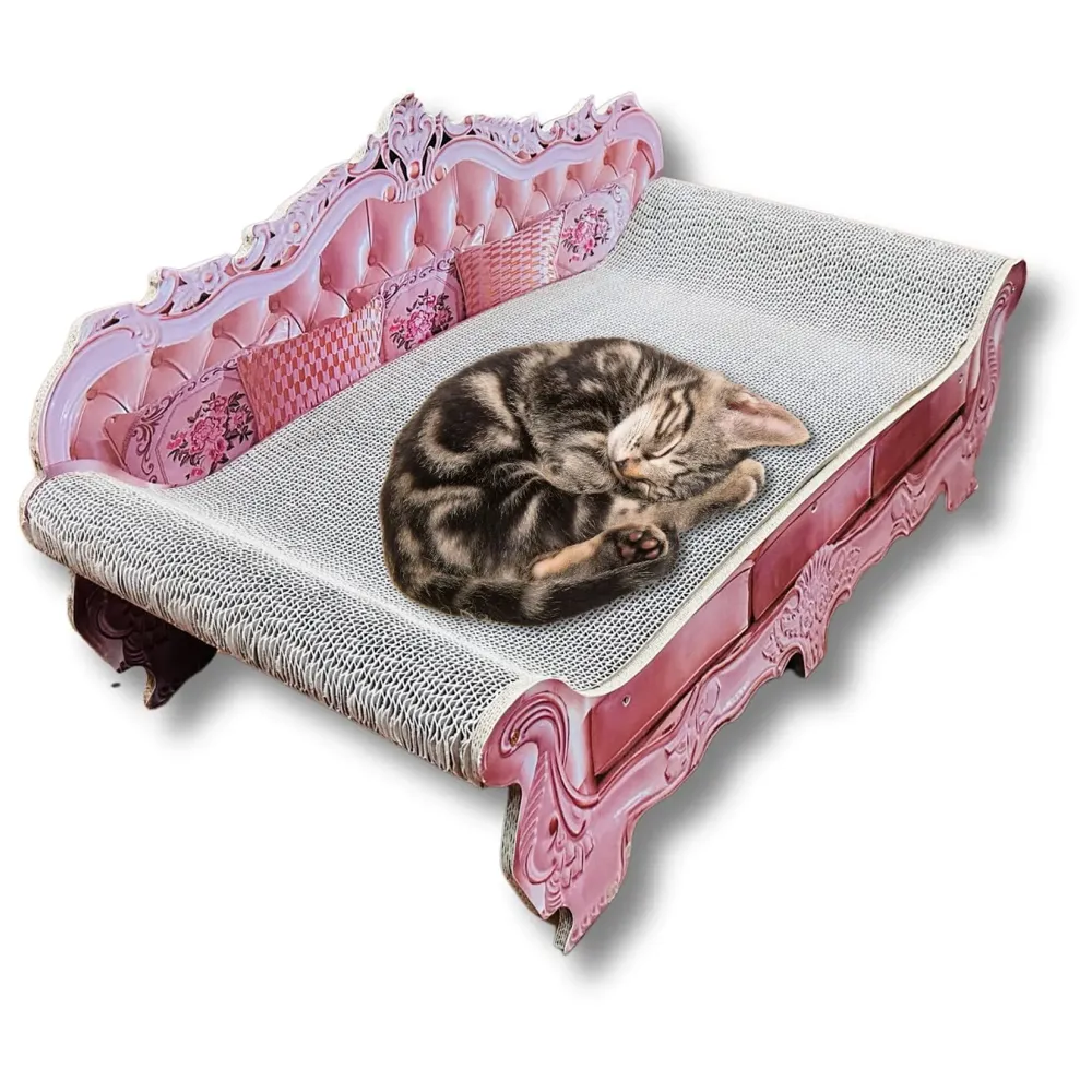 Large Cat Sofa with Toy Made of Scratch Pads Cat Bed Cat Box Chair Cat Ball Toy Size - 75 x 38 x 37 Cm