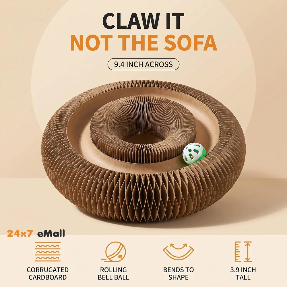 Cat Interactive Toy Scratch Pad Toy Bell Ball, Cat Scratching Cardboard for Indoor Cats/Kitten - Cat Fun Mental Physical Exercise 4 inch x 9.4 inch