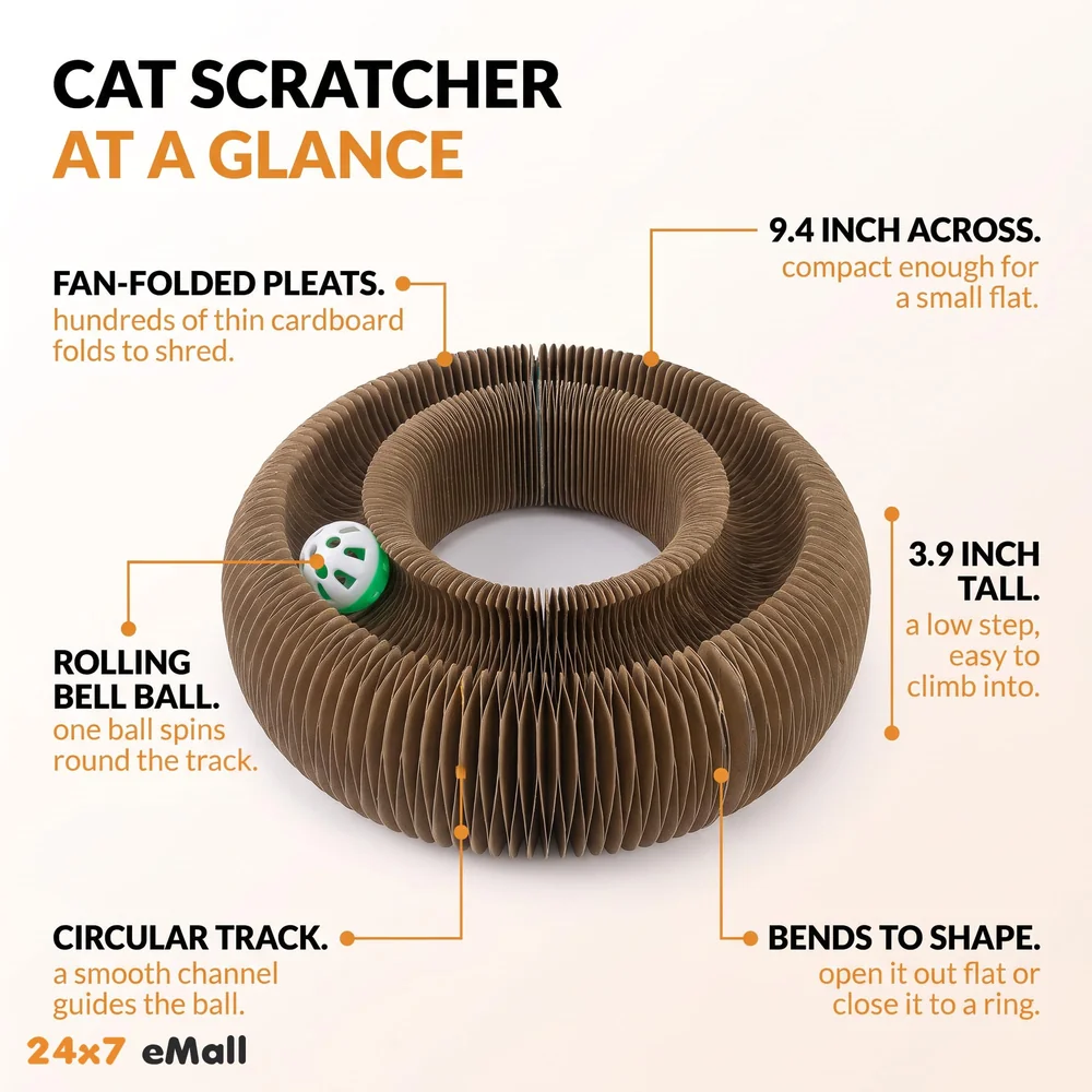 Cat Interactive Toy Scratch Pad Toy Bell Ball, Cat Scratching Cardboard for Indoor Cats/Kitten - Cat Fun Mental Physical Exercise 4 inch x 9.4 inch