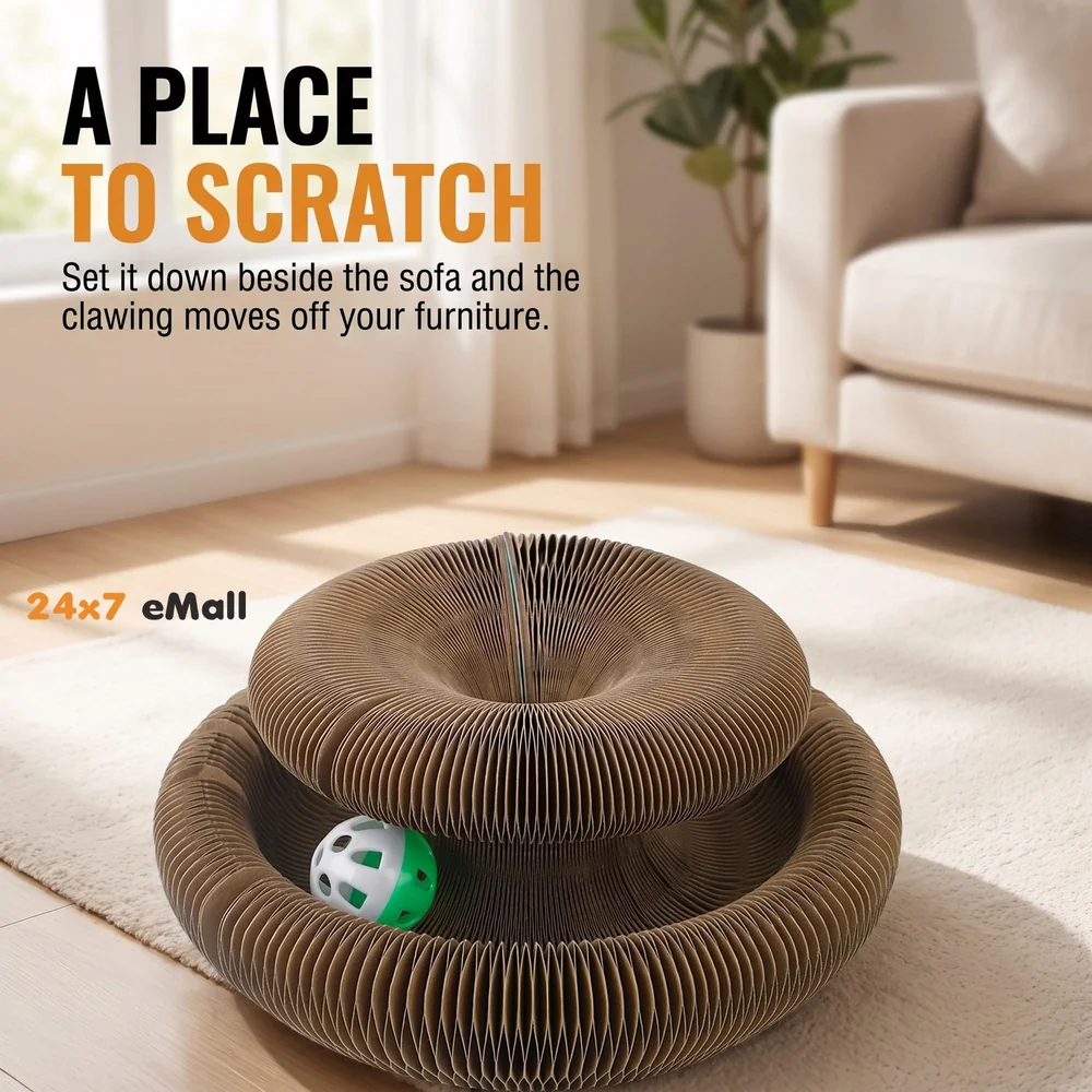 Cat Interactive Toy Scratch Pad Toy Bell Ball, Cat Scratching Cardboard for Indoor Cats/Kitten - Cat Fun Mental Physical Exercise 4 inch x 9.4 inch